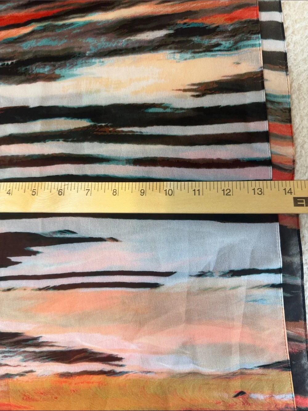 Calvin Klein Orange Red Black Striped Abstract Silk Scarf 354